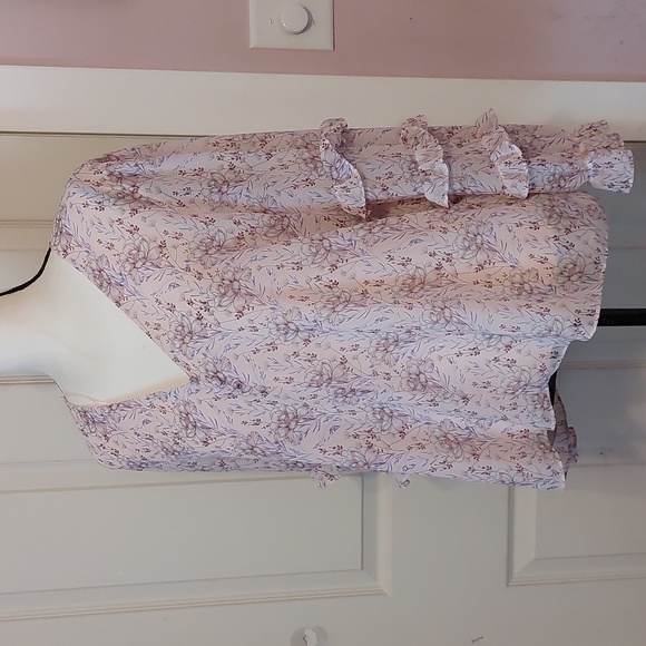 1.state Sugar Plum Dusty Orchid Floral Print V-neck Blouse Tiered Ruffle Sleeves - Picture 3 of 9